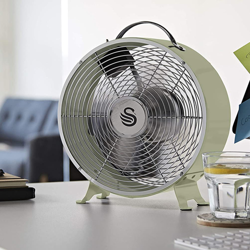 Pic 4, Swan SFA12630CN, Retro 8 Inch Floor, Desk Clock Fan, Low Noise, Aluminium